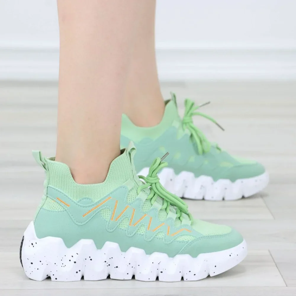 Mint Green Fashion Chunky Heel Sock Sneakers Shoes Slip Ons - Picture 3 of 13